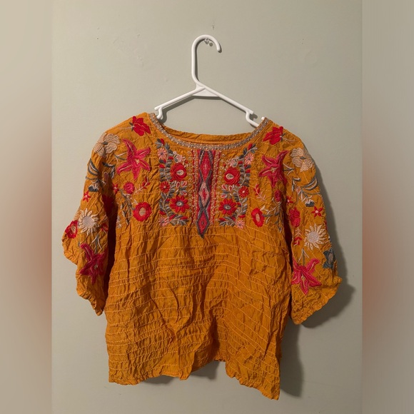 Johnny Was Biya Boho Embroidered Floral  Kimono Sleeve Sur Cupra Blouse - Picture 2 of 7